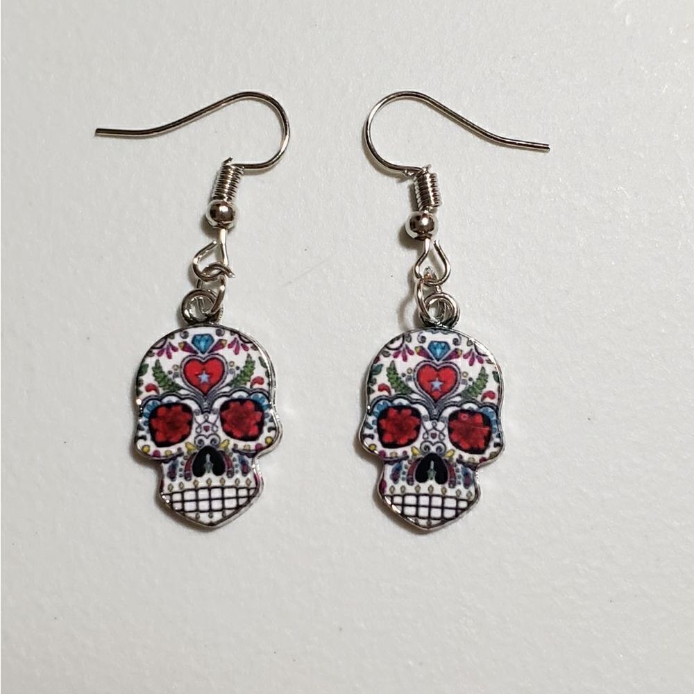 Handmade Halloween Day of the Dead Dia De Muertos skull earrings